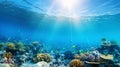 Underwater view of a colorful sea coral reef with fishes. Ocean ecosystem. Generative AI Royalty Free Stock Photo