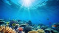 Underwater view of a colorful sea coral reef with fishes. Ocean ecosystem. Generative AI Royalty Free Stock Photo