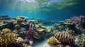 an underwater view of a coral reef with lots of corals
