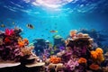 Underwater view of coral reef with tropical fish. Underwater world, Coral garden seascape and underwater world, AI Generated Royalty Free Stock Photo
