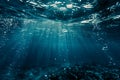 underwater view of dark blue ocean water, under the surface Royalty Free Stock Photo