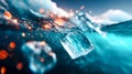 Underwater view of ice cubes with glowing light reflections Royalty Free Stock Photo