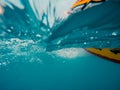 Underwater view of a moving inflatable ring that floating in the water Royalty Free Stock Photo