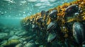 Underwater View of Mussels and Algae Growing on a Submerged Structure in a Coastal Environment During Daylight Hours Royalty Free Stock Photo