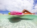 Underwater view of nice caucasian woman on vacation