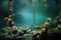 underwater view of oysters filtering water