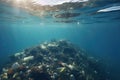 Underwater view of plastic trash and plastic bottles on the seashore, Underwater view of a pile of garbage in the ocean. 3d