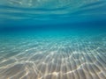 Underwater view of a sandy beach with crystal clear water Royalty Free Stock Photo