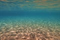 Underwater view, sandy sea bottom and transparent water. Life-giving sunlight underwater Royalty Free Stock Photo