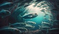 Underwater view of a school of fish swimming in the sea. Royalty Free Stock Photo