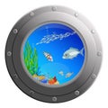 Underwater view of sea fish through Porthole glass window from submarine Royalty Free Stock Photo