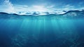 Underwater view of the sea with waves and sun rays. 3d rendering Generative AI Royalty Free Stock Photo