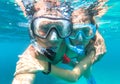 Underwater view of snorkeling couple in the sea Royalty Free Stock Photo