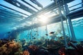 Underwater View of Sunlit Coral Reef Through Architectural Framework Royalty Free Stock Photo