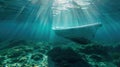 Underwater View of a White Boat Hull with Sunlight Rays Royalty Free Stock Photo