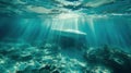 Underwater View of a White Boat Hull with Sunlight Rays Royalty Free Stock Photo