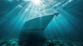 Underwater View of a White Boat Hull with Sunlight Rays Royalty Free Stock Photo