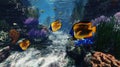 Underwater views feature vibrant coral reefs and tropical fish that thrive in a dynamic ecosystem Royalty Free Stock Photo