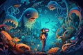 underwater vr world amazing cartoon world abstract background generative ai