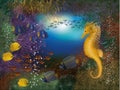 Underwater wallpaper with seahorse and fish