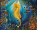 Underwater wallpaper with seahorse seafish