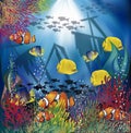 Underwater wallpaper with tropical fish