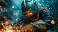 underwater welder repairs the bottom of a ship or an underwater oil platform, close up