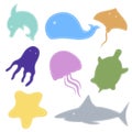 Underwater wild animals set, stickers design, vector illustration Royalty Free Stock Photo