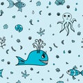 Underwater wildlife, cartoon animals. Vector illustration. Royalty Free Stock Photo