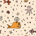 Underwater wildlife, cartoon animals. Vector illustration. Royalty Free Stock Photo