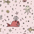 Underwater wildlife, cartoon animals. Vector illustration. Royalty Free Stock Photo