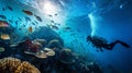 Underwater Wonderland: Fearless Diver Amidst Vibrant Marine Life