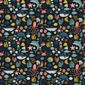 Underwater world animals and plants, sea ocean seamless pattern, cartoon vector illustration Royalty Free Stock Photo