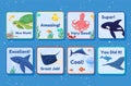 Underwater world awards squared stickers set vector illustration. Motivational phrases emblem Royalty Free Stock Photo