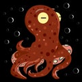 Underwater world, beautiful and cute spotted octopus. Vector graphics