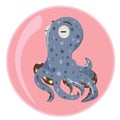 Underwater world, beautiful and cute spotted octopus. Vector graphics