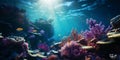Colorful corals and fish in underwater scene