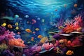 Underwater world with colorful corals and tropical fish. 3D rendering, An underwater scene teeming with vibrant sea creatures, AI Royalty Free Stock Photo