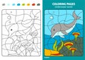 Underwater world coloring page for kids, dolphin.