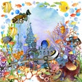 underwater world. coral reef fish watercolor illustration Royalty Free Stock Photo