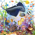 underwater world. coral reef fish watercolor illustration Royalty Free Stock Photo