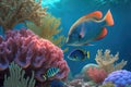 Underwater world. Coral reef and tropical fish Generative AI Illustration