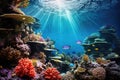 Underwater world with corals, fishes and rays of light, Coral garden seascape and the underwater world, AI Generated Royalty Free Stock Photo