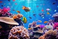 Underwater world with corals and tropical fish. Underwater world, Beautiful coral reef with colorful tropical fish in the water, Royalty Free Stock Photo