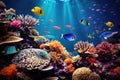 Underwater world with corals and tropical fish. Underwater world, Beautiful coral reef with colorful tropical fish in the water, Royalty Free Stock Photo