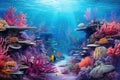 Underwater world with corals and tropical fish. 3d render, Coral garden seascape and the underwater world, AI Generated Royalty Free Stock Photo