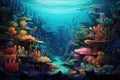 Underwater world with corals and tropical fish. 3D rendering, An underwater scene showcasing a myriad of sea creatures, AI Royalty Free Stock Photo