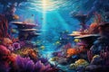 Underwater world with corals and tropical fish. 3D rendering, An underwater scene teeming with vibrant marine life, AI Generated Royalty Free Stock Photo