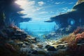 Underwater world. Underwater world. 3d render illustration, Discover an information hub with a bustling notice board, exchanging