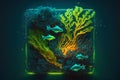 Underwater world at the depth of the ocean. Underwater seaweed, corals and fish. Generative AI